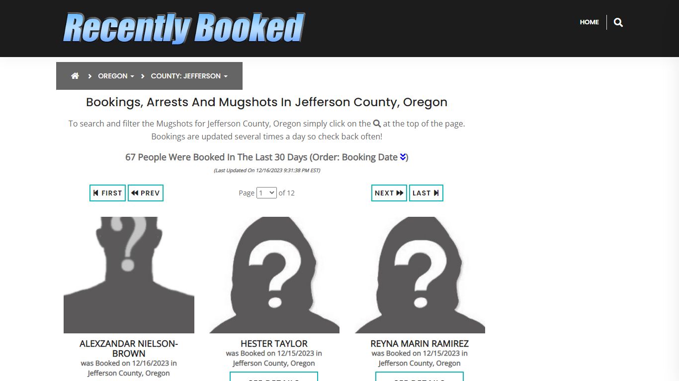 Recent bookings, Arrests, Mugshots in Jefferson County, Oregon