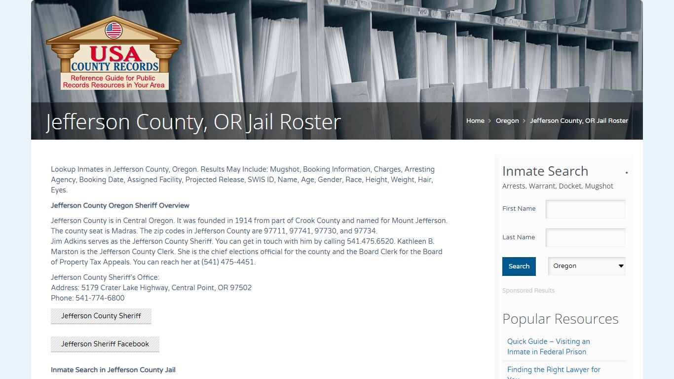 Jefferson County, OR Jail Roster | Name Search
